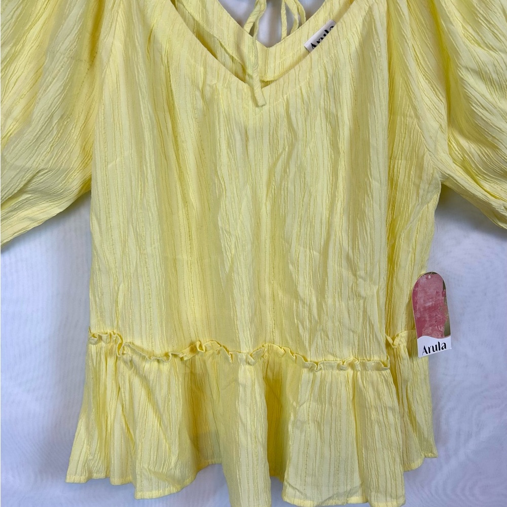 NWT Arula Women’s Lemon Yellow Lantern Sleeve Summer Top / size XL - Picture 4 of 10